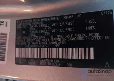 2025 Toyota Highlander Platinum from USA, damaged, VIN 5TDEBRCH9SS654727